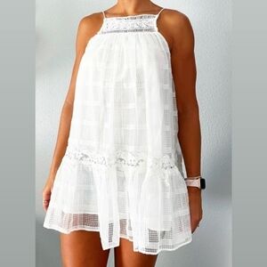 New Zara Halter Lace Babydoll Short Mini Dress White NWT Size Small